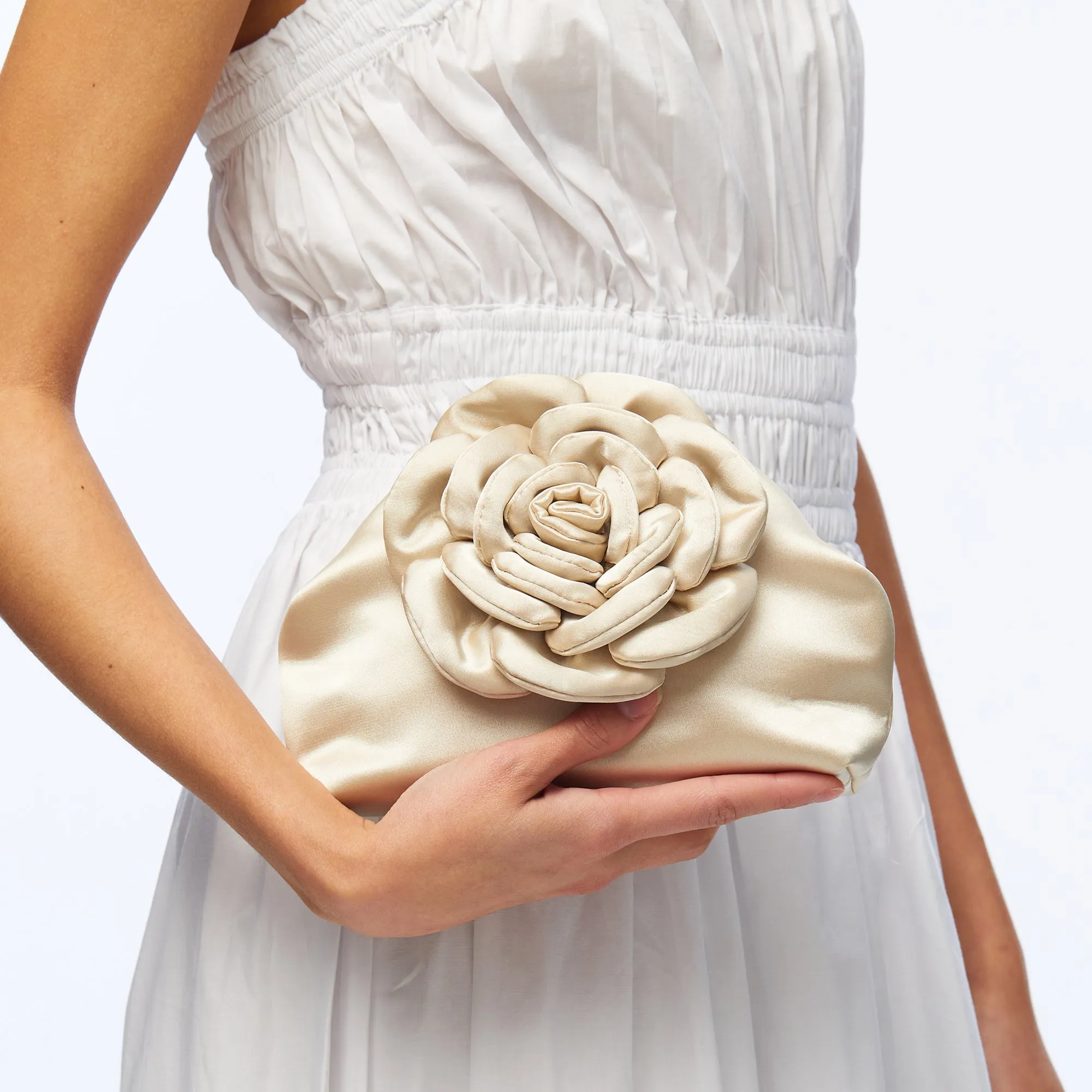 IVORY ROSIE SATIN CLUTCH