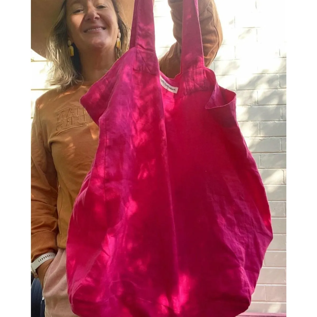 Linen Tote Bag - Hot Pink