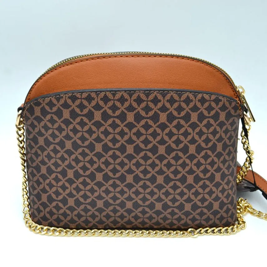 Monogram pattern chain crossbody bag - black