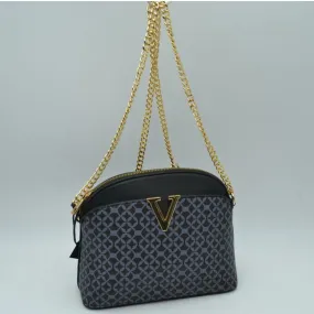 Monogram pattern chain crossbody bag - black