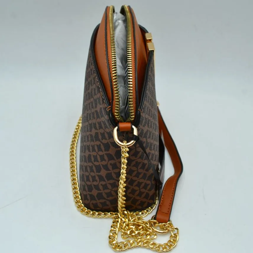 Monogram pattern chain crossbody bag - black