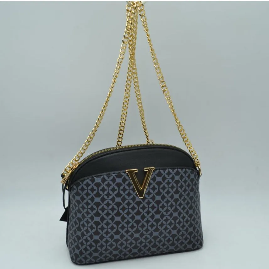 Monogram pattern chain crossbody bag - black