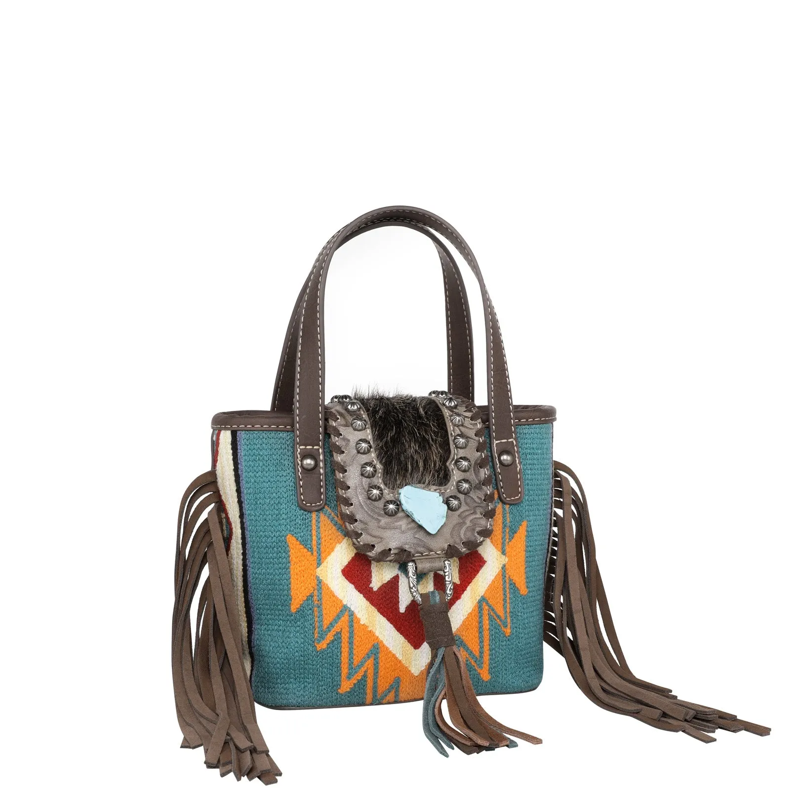 MW1215-923 Montana West Hair-On Cowhide Collection Aztec Tapestry Small Tote/Crossbody