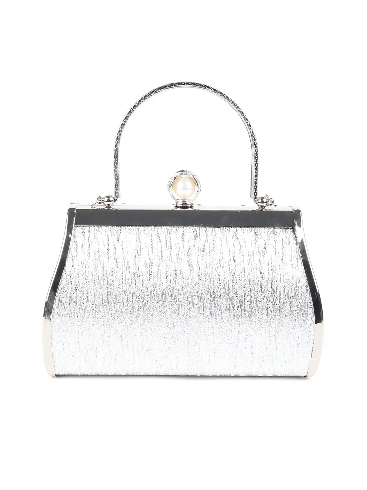 Odette Silver Metallic Embellished Clutch for Women