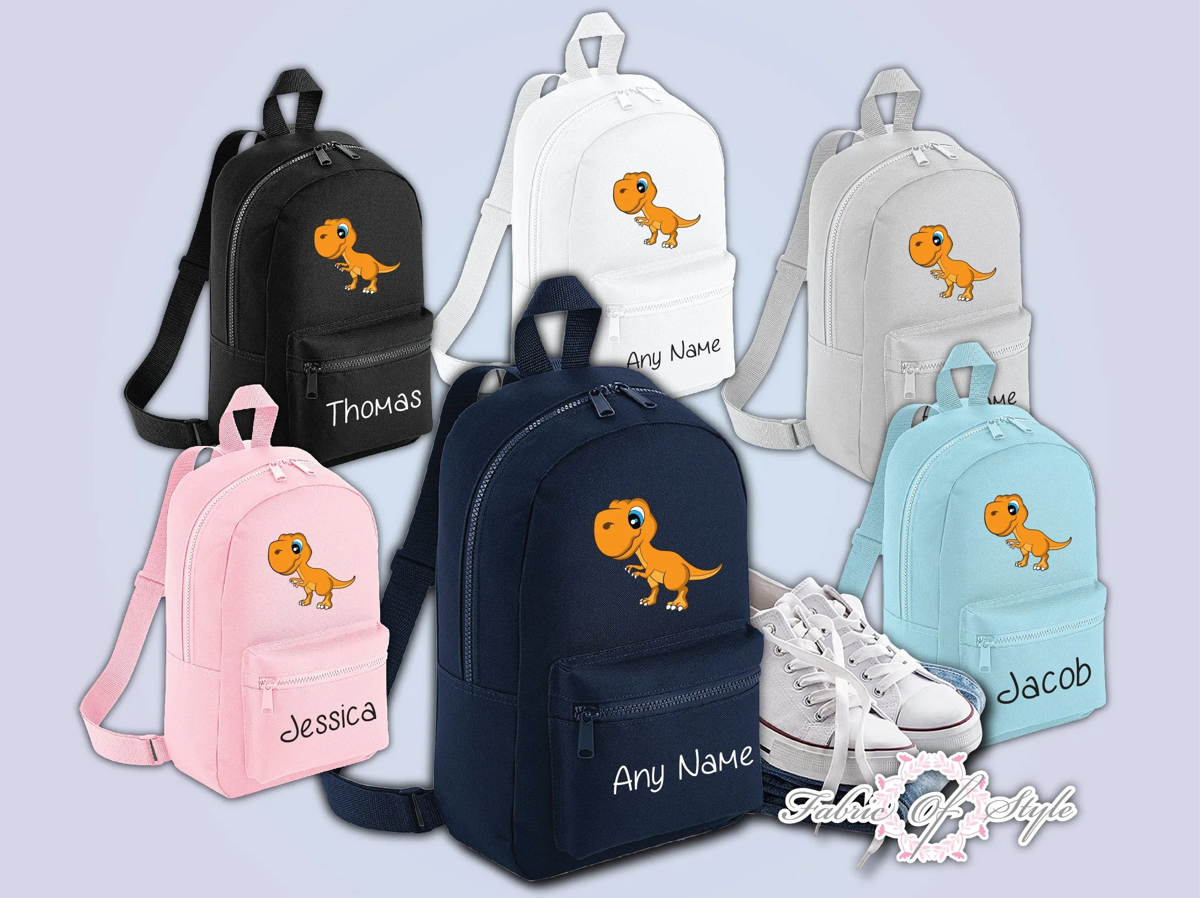 Personalised Kids Backpack - Any Name Dinosaur Boys Girls NURSERY Back To School Bag