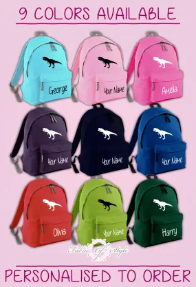 Personalised Kids Backpack Dinosaur T-REX Name Girls Boys Back To School Bag