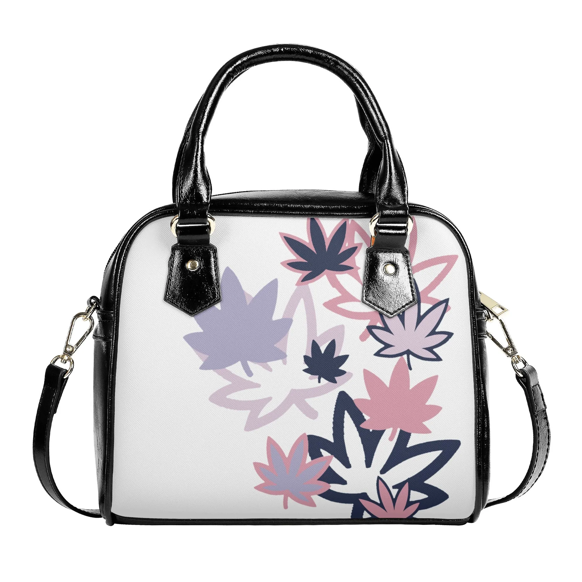 Pink, Lavender and Navy Leaf PU Shoulder Handbag