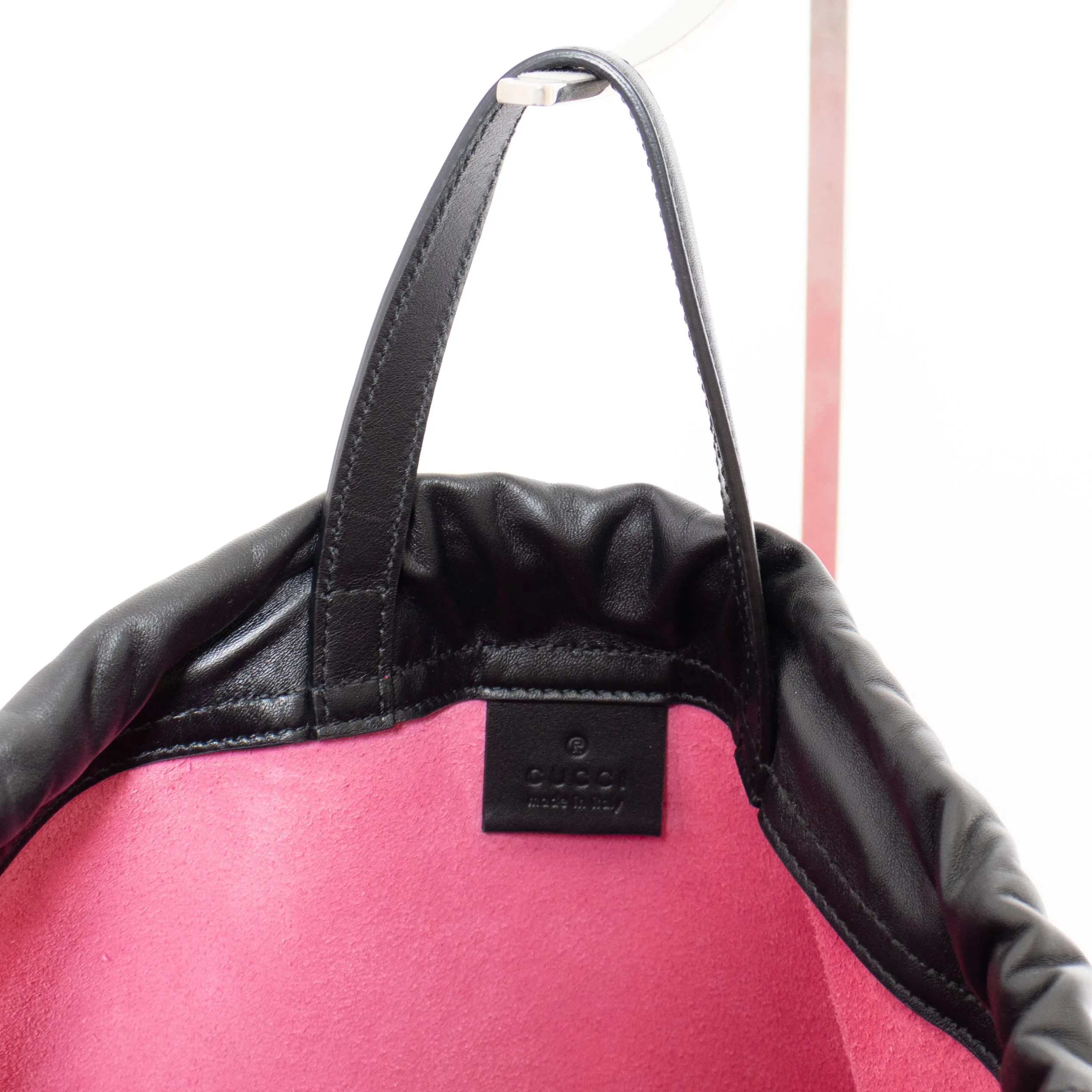 Pink Leather Logo Drawstring Backpack