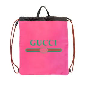 Pink Leather Logo Drawstring Backpack