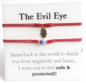 Red String couples bracelet set of 2 Evil Eye Hamsa Charms