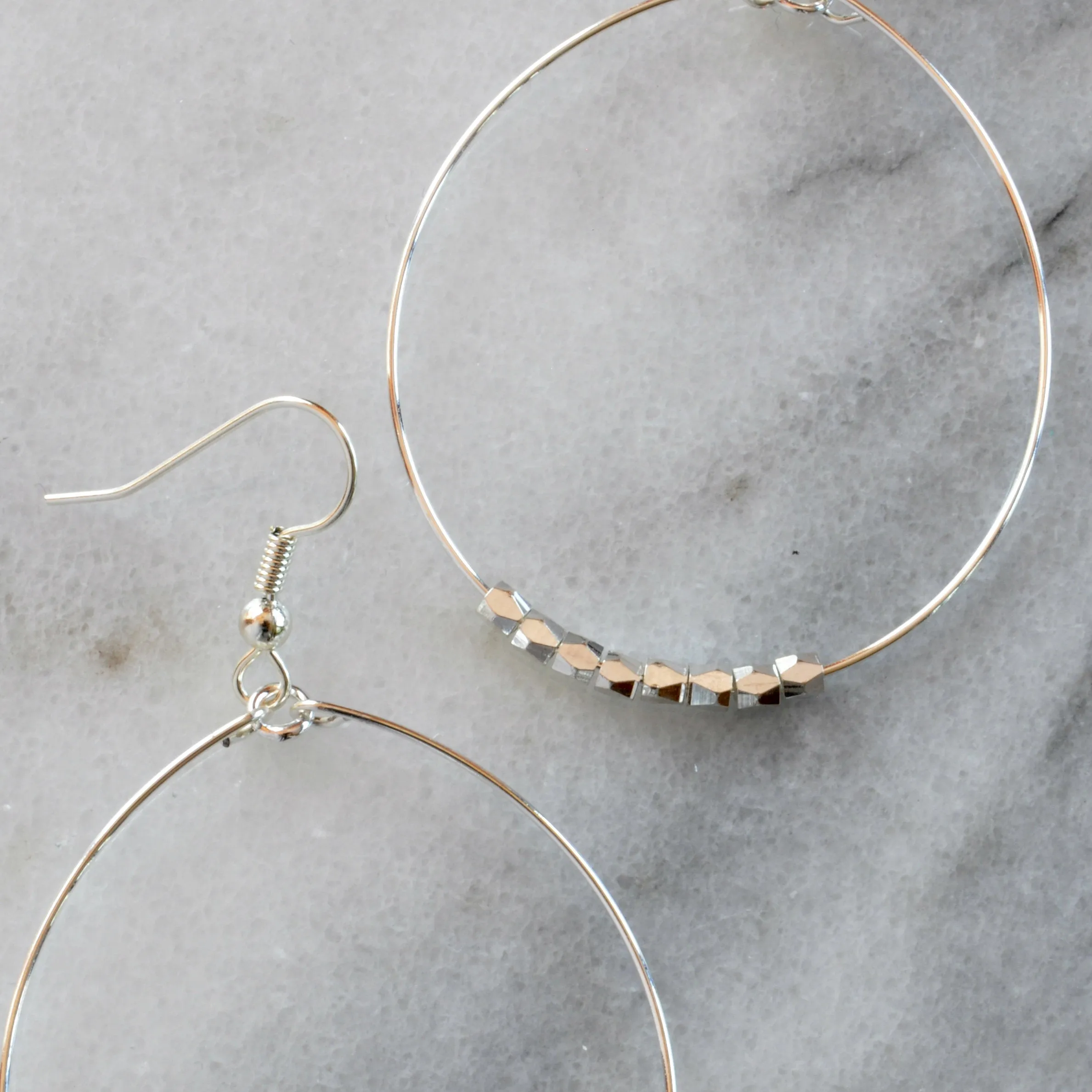 Silver Beaded Hoop Earrings