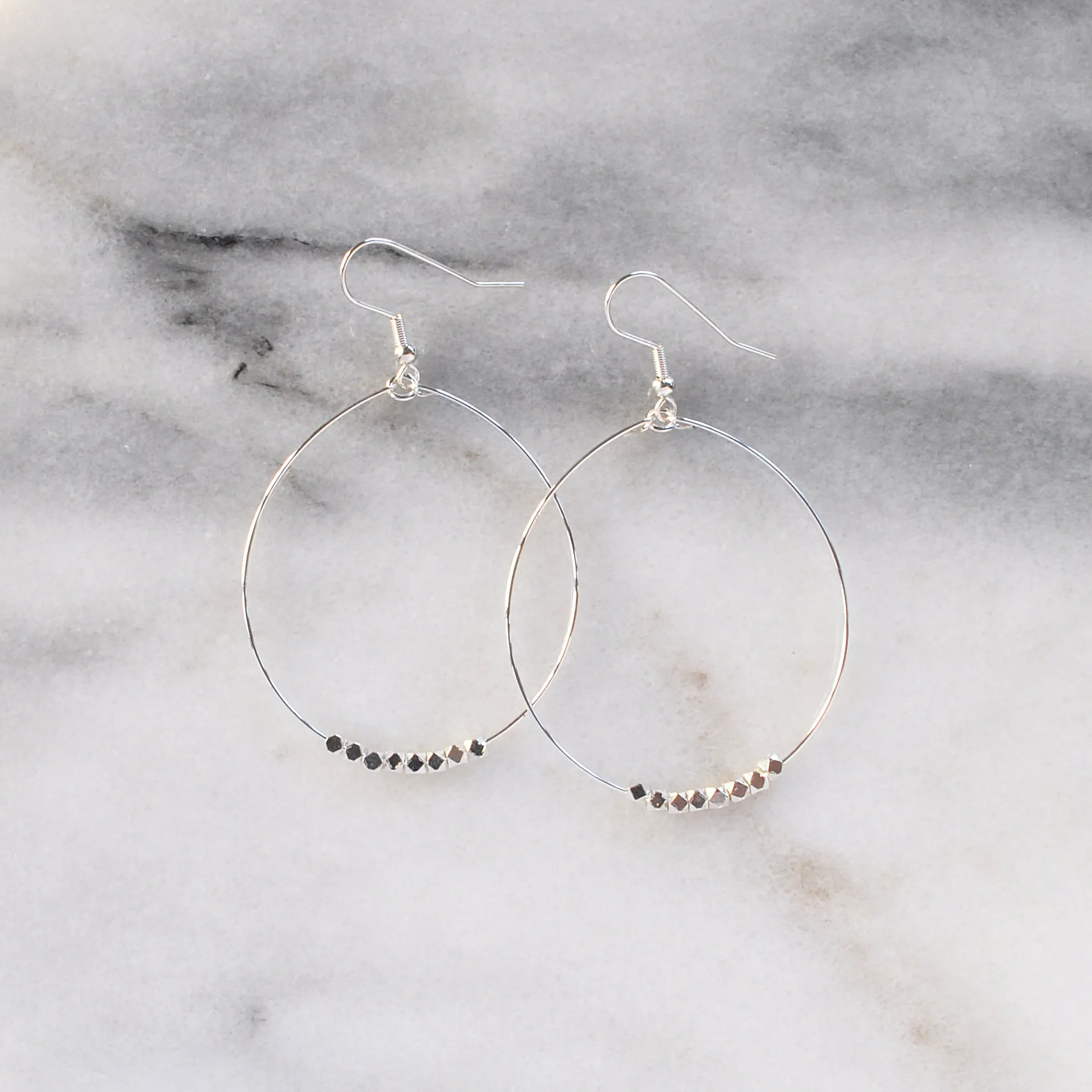 Silver Beaded Hoop Earrings