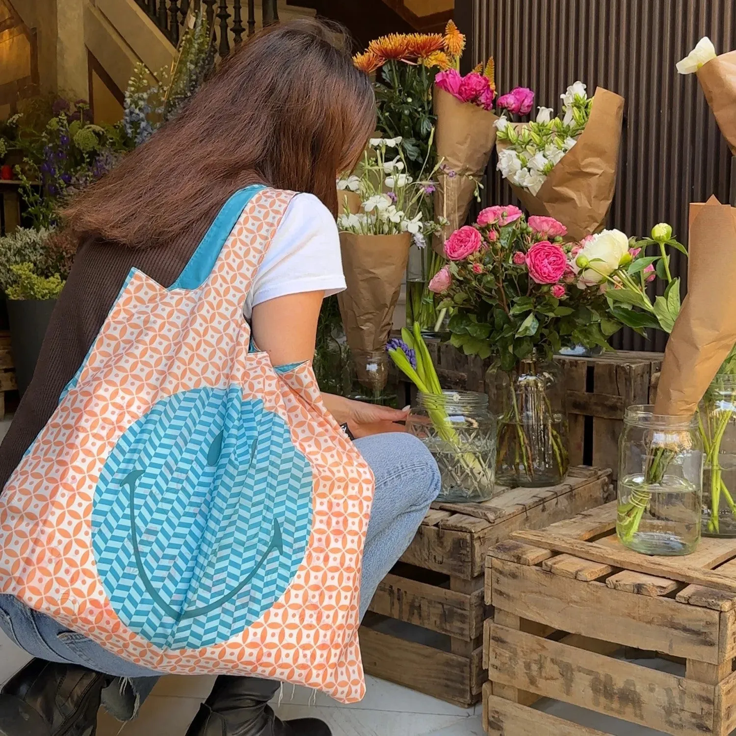 Smiley Geometric Recycled Bag