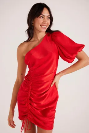 Sonia Red Satin One Shoulder Mini Dress