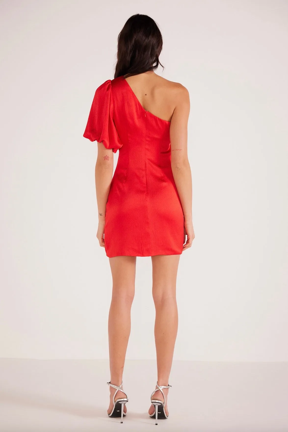 Sonia Red Satin One Shoulder Mini Dress