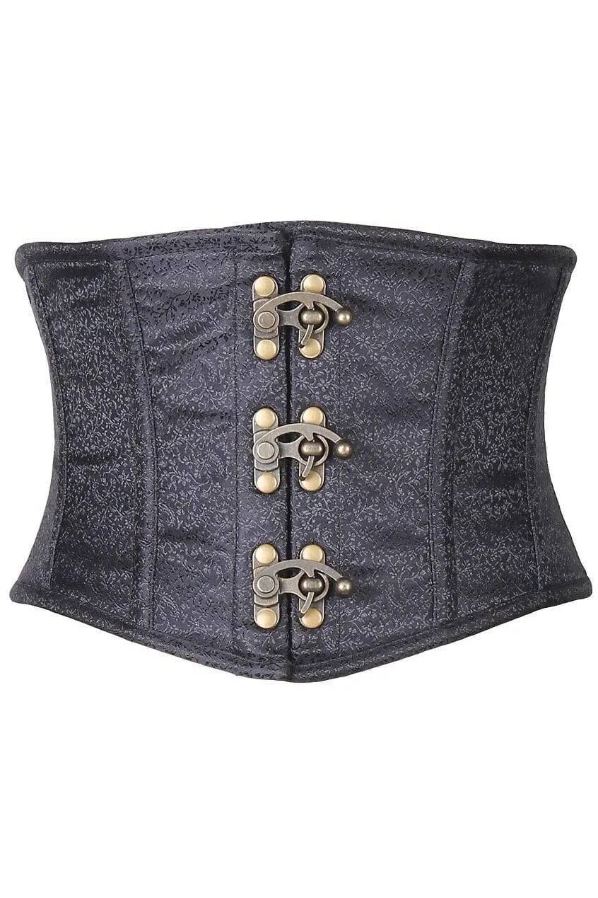 SS-Top Drawer Black Brocade Steel Boned Mini Cincher w/Clasps