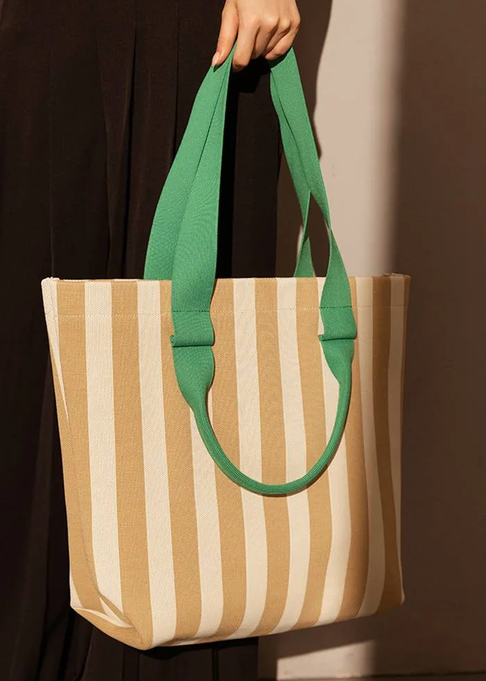 Striped Canvas Spacious Shopper Tote