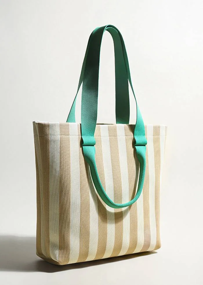 Striped Canvas Spacious Shopper Tote