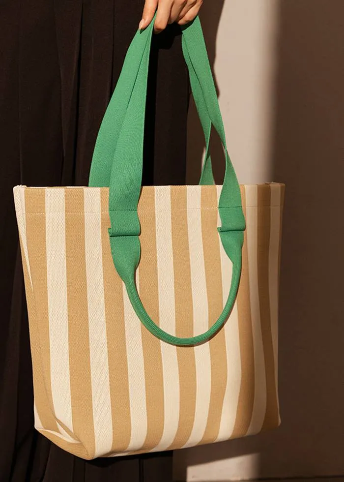 Striped Canvas Spacious Shopper Tote