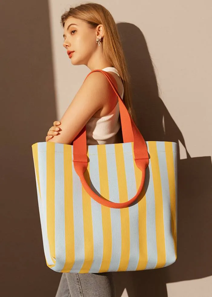 Striped Canvas Spacious Shopper Tote