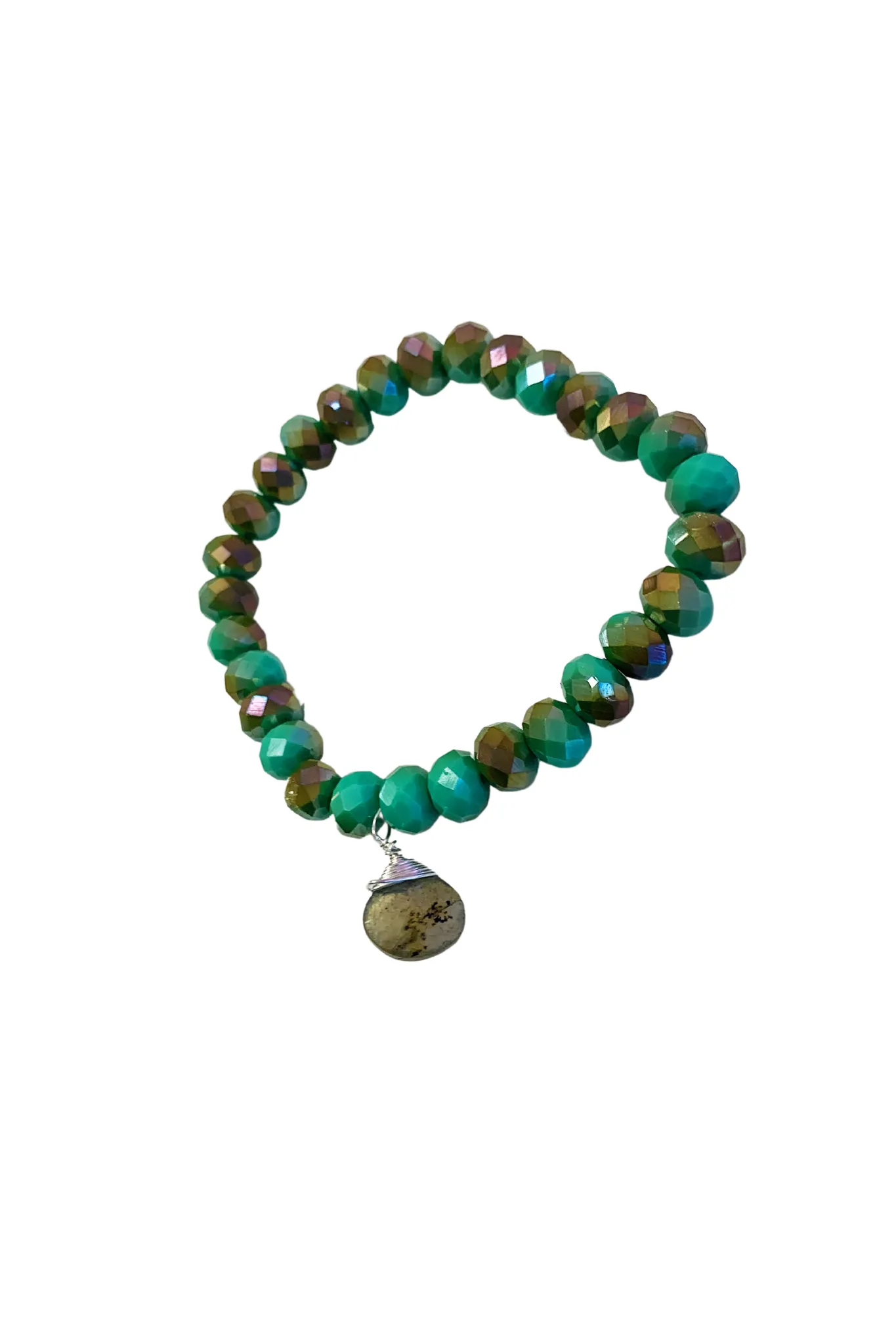 Tri-Color Brown Turquoise Beaded Stretch Bracelet with Sterling Silver Wrapped Labradorite