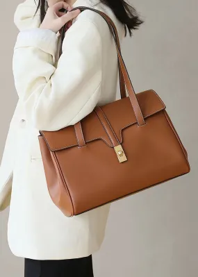 Turnlock Flap Leather Tote Bag