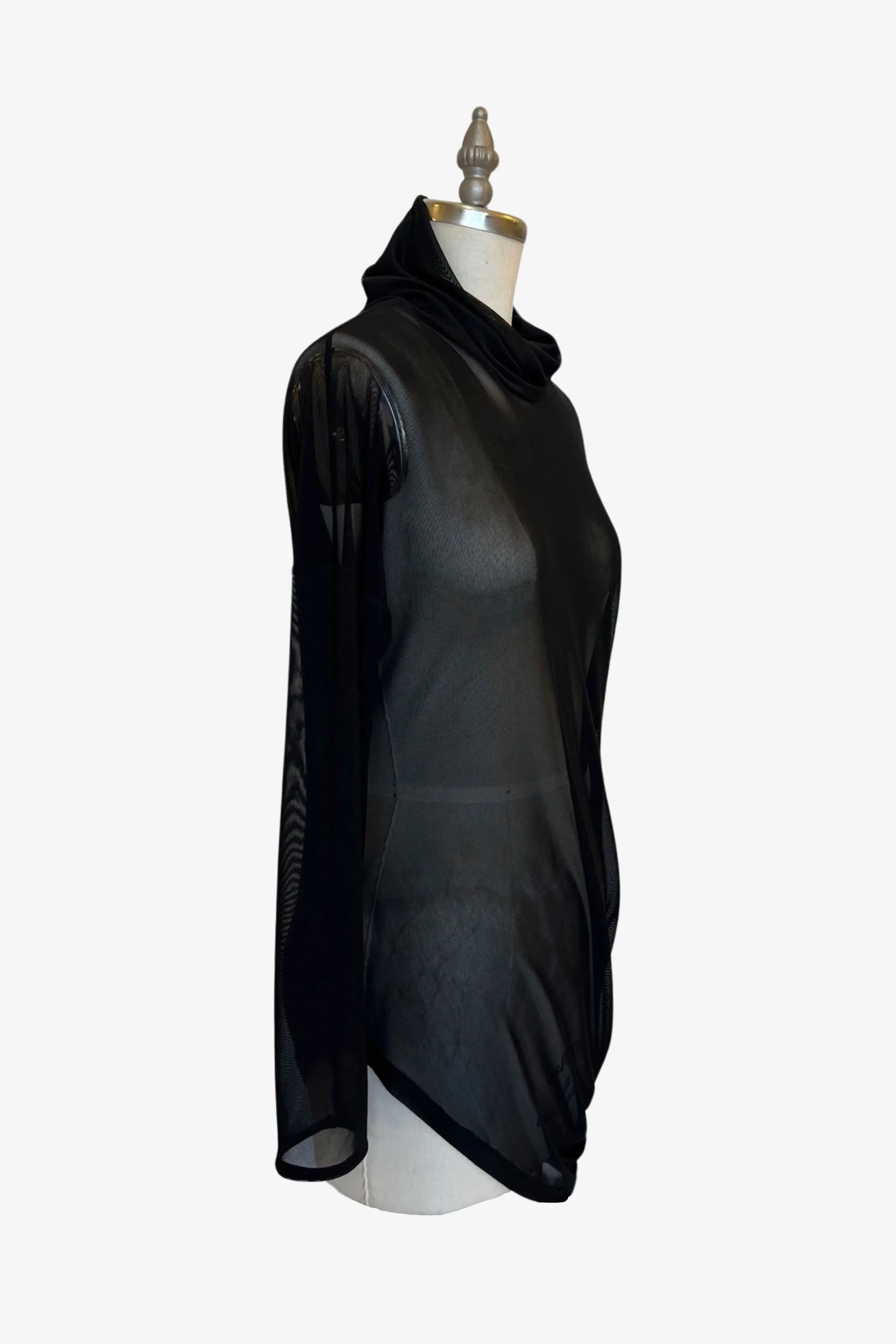 Turtleneck L/S Curve Top | Black Mesh